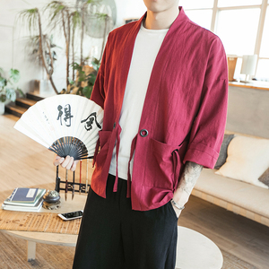 中国元素民族复古风汉服日式开衫和风道袍夹克外套男加肥大码唐装