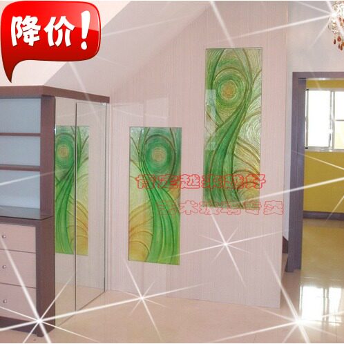 钢化雕刻艺术玻璃玄关隔断屏风推拉门色背景墙卫生间抽象琉璃舞动