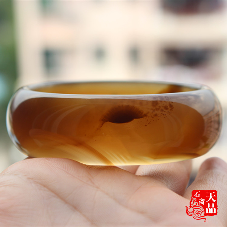 天然冰透蜜糖色玉髓玛瑙手镯子女款玉髓原色无忧化水草加宽加厚