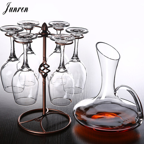 JUNREN 2/4只装家用无铅红酒杯套装水晶玻璃高脚杯子+醒酒器+杯架 - 封面