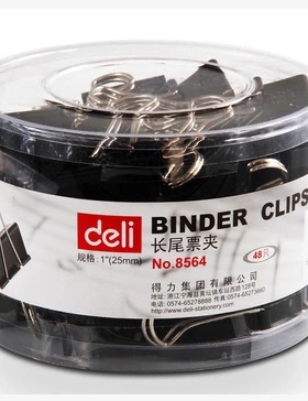 得力8564 25mm 黑色长尾夹票夹子书夹 燕尾夹 48个装