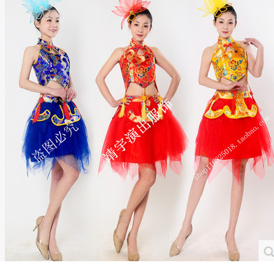 2015新款中国风打鼓开场伴舞舞蹈服女水鼓舞演出服民族古典舞服装