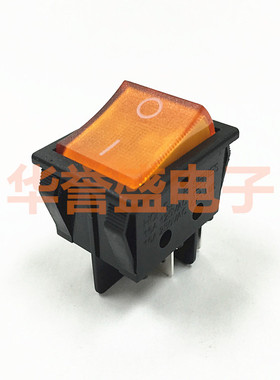 台湾HONGJU 进口翘板 船型开关 R-210-C5L-BO 4脚2档带灯 橙黄色