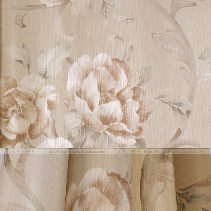 玫瑰花纹莨苕叶ab版搭配 seabrook美国进口 纯纸壁纸卧室客厅书房