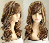 梨花长卷发 蓬松空气卷大波浪 仿真头皮 外贸假发 蜜棕色金色挑染