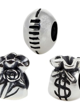 s925纯银  钱袋 棒球 metal bead金属珠 串珠 精妙珠 银珠首饰