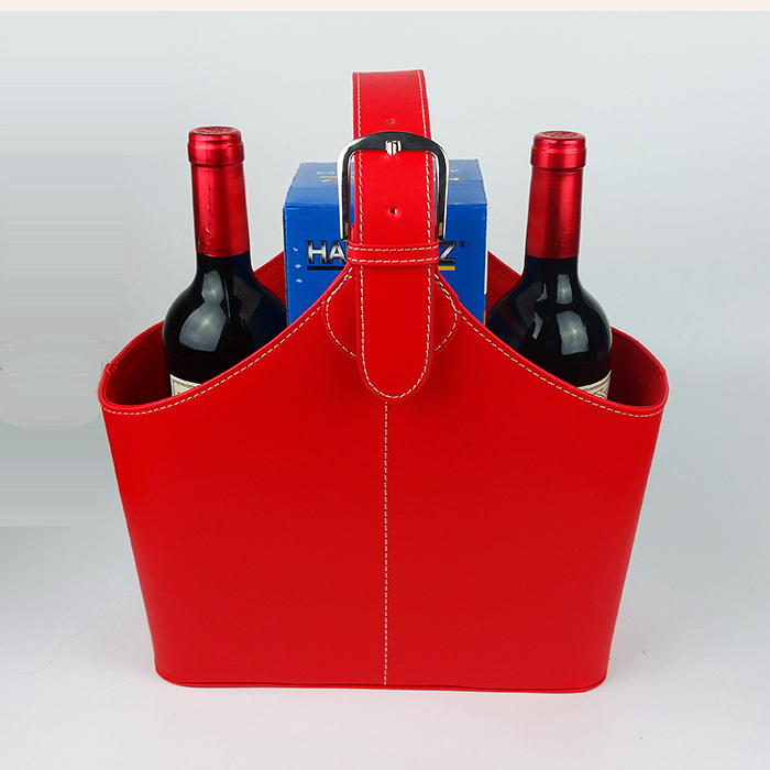 量大从优 皮质礼品篮 欧式收纳篮 红色PU礼篮 红酒篮