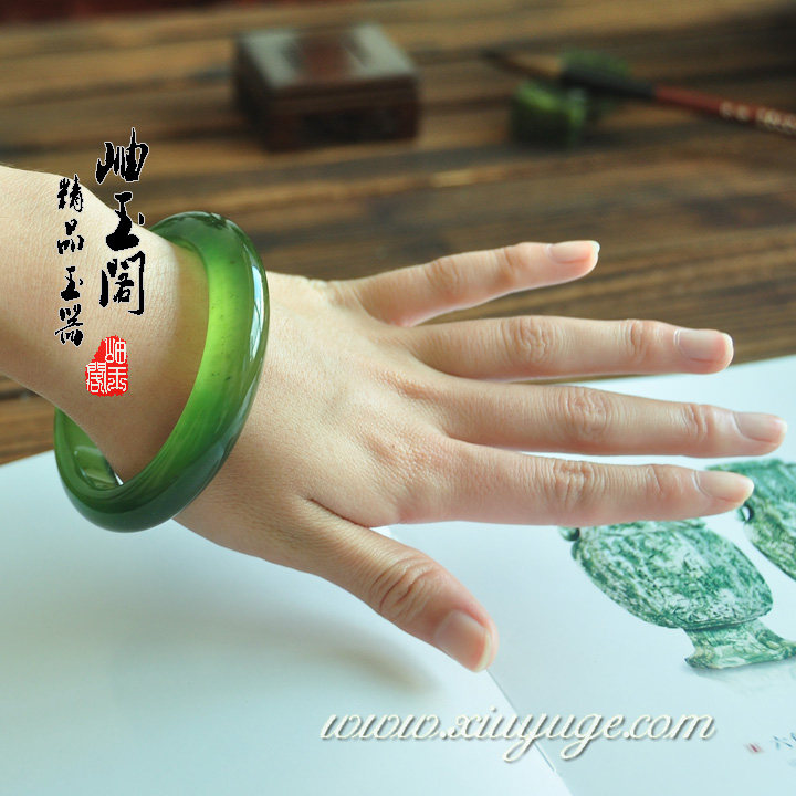 岫玉阁精品玉器专柜正品 天然岫玉手镯180料酒瓶绿57mm附证书4466