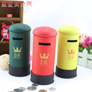 英伦风礼品 马口铁邮筒存钱罐 创意零钱罐可当笔筒 桌面摆件