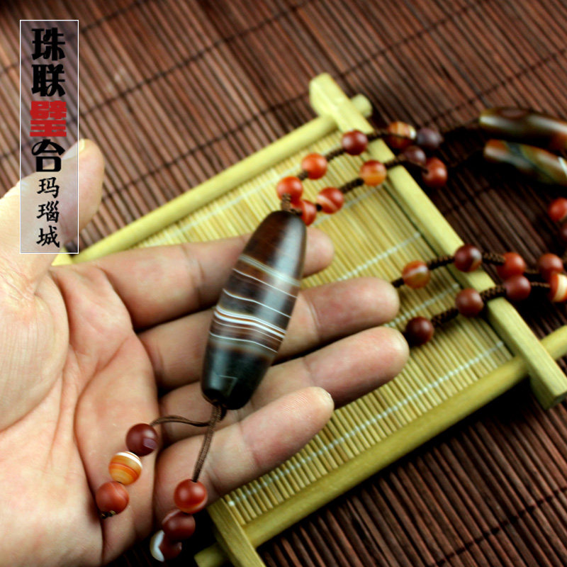 阜新天然蚕缠丝玛瑙复古藏式磨砂勒子滚运珠子长款项链毛衣链吊坠