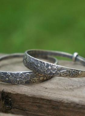 花开富贵宝宝款福字伸缩银手镯