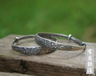 诞辰礼s999足银牡丹花开富贵宝宝款伸缩 新年送礼儿童婴儿银手镯