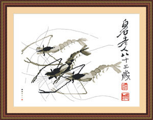 十字绣高清彩色印刷图纸中国风ZF055虾趣6048cross stitch