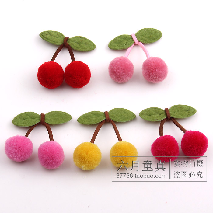 儿童毛球球樱桃半成品 手工diy发饰材料 自制发卡头花头饰品配件