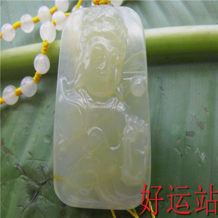 促销新款黄龙玉观音菩萨吊坠男士玉石挂件宝石项链手工颈饰玉佩吉