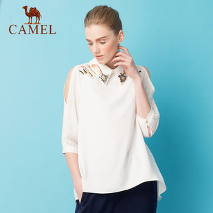 钉珠翻领露肩七分衣袖 女装 上衣雪纺衫 非卖品