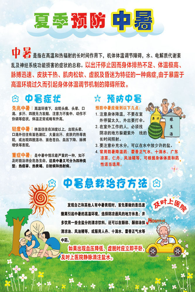 742海报印制展板写真喷绘贴纸161夏季中暑的防症状及急救方法