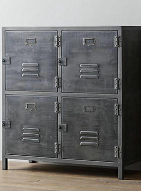 美式乡村铁艺储物铁皮柜子 loft书柜资料柜文件柜工业风复古铁柜