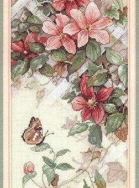 R线小小鱼十字绣套件 B010花卉【花卉和蝴蝶】乳白色绣布