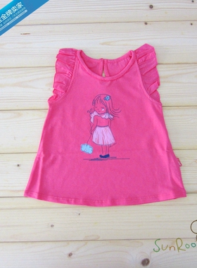 【2折清仓】阳光鼠女童夏装 小飞袖薄款背心玫红色上衣90码