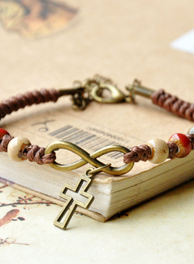陶瓷十字架编织可调节饰品手链