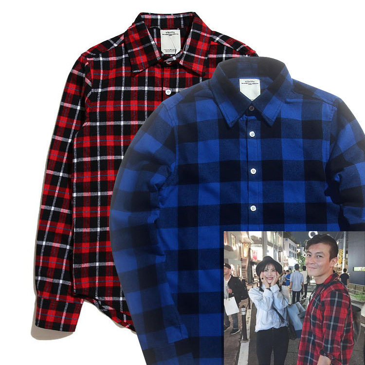 潮潮陈冠希 余文乐同款 visvim 秋冬款红格子蓝格子长袖衬衫