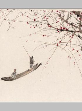 傅抱石 行舟 国画 名家字画 装饰画 画心宣纸高清微喷画芯