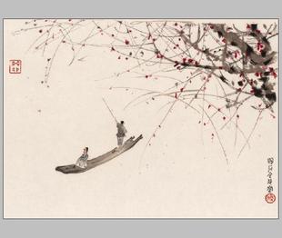 傅抱石 行舟 国画 名家字画 装饰画 画心宣纸高清微喷画芯