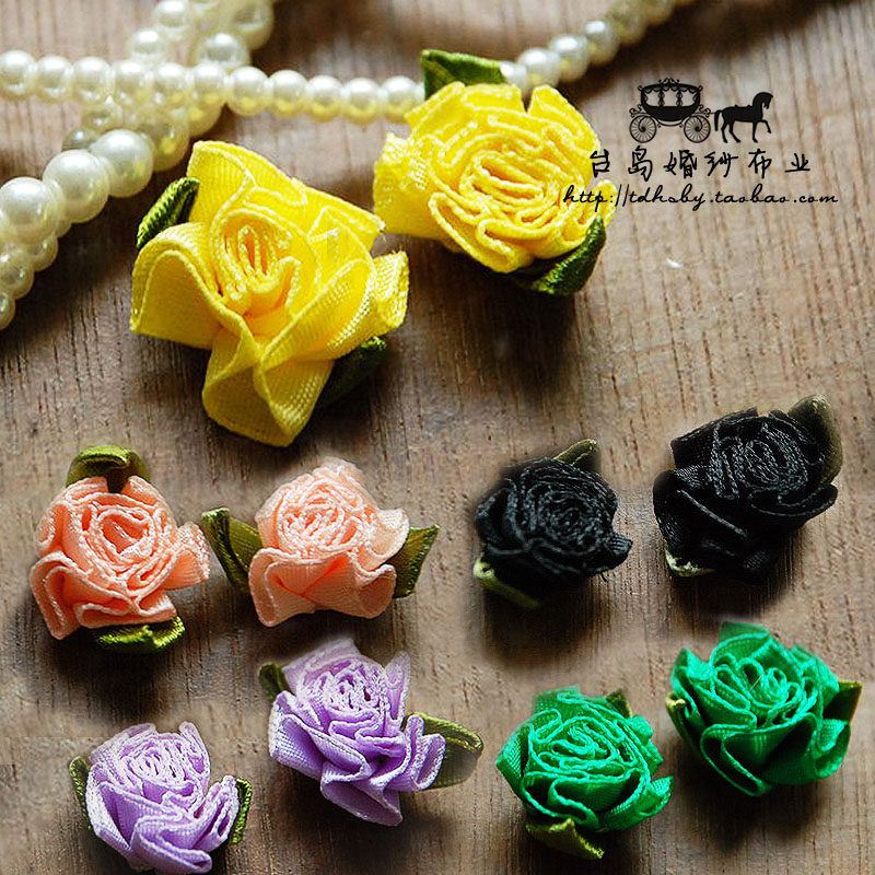 diy手工发夹材料 丝带玫瑰花蝴蝶结发饰配件花 #a53 多色缎带花