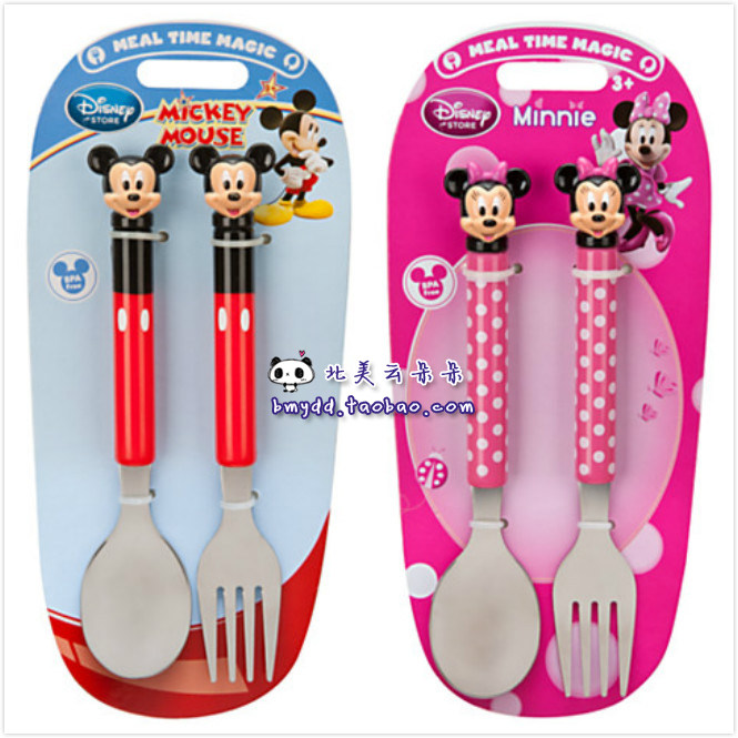 现货 美国Disney迪士尼正品 米奇米妮卡通造型叉勺组合餐具