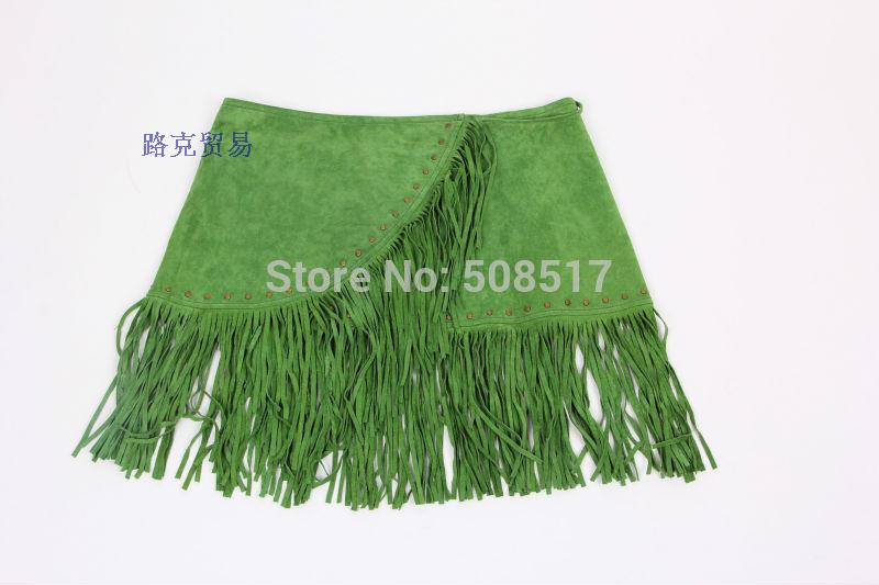 自主杭州本地品牌女式猪二层流苏裙铆钉装饰系带可调节真皮皮裙