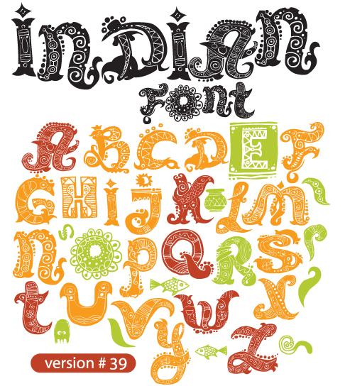 A0430矢量印度花纹纹饰英文字母 AI设计素材