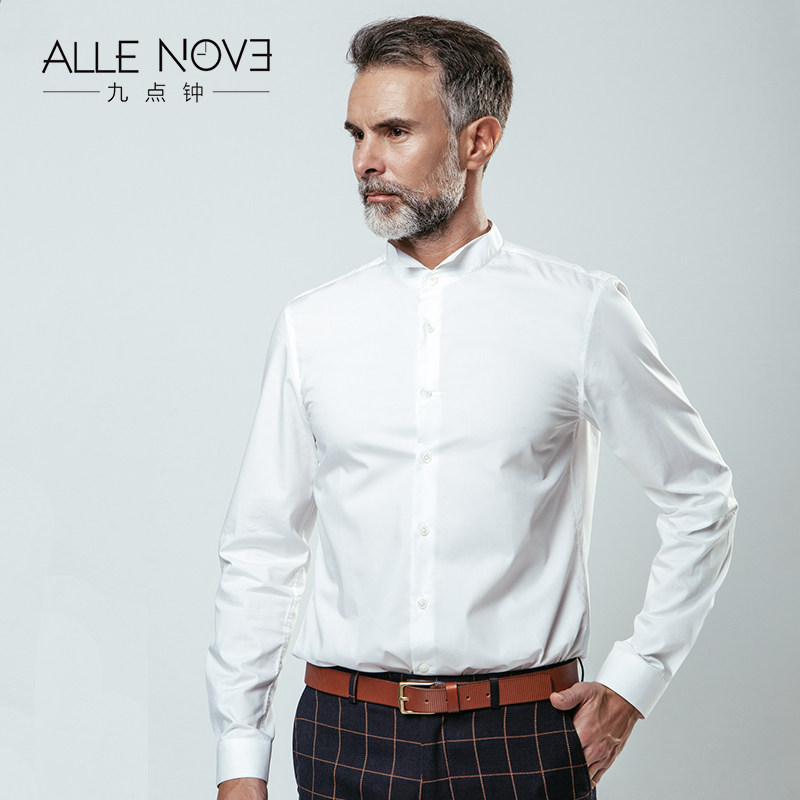 Allenove男长袖白色衬衫结婚晚礼服领结款翼型领纯棉燕子领维也纳