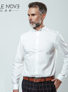 Allenove男长袖白色衬衫结婚晚礼服领结款翼型领纯棉燕子领维也纳