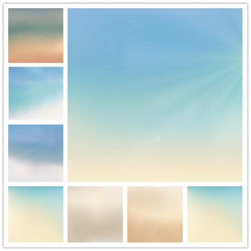 A1488矢量蓝色渐变海滩天空图案底纹模板 AI设计素材