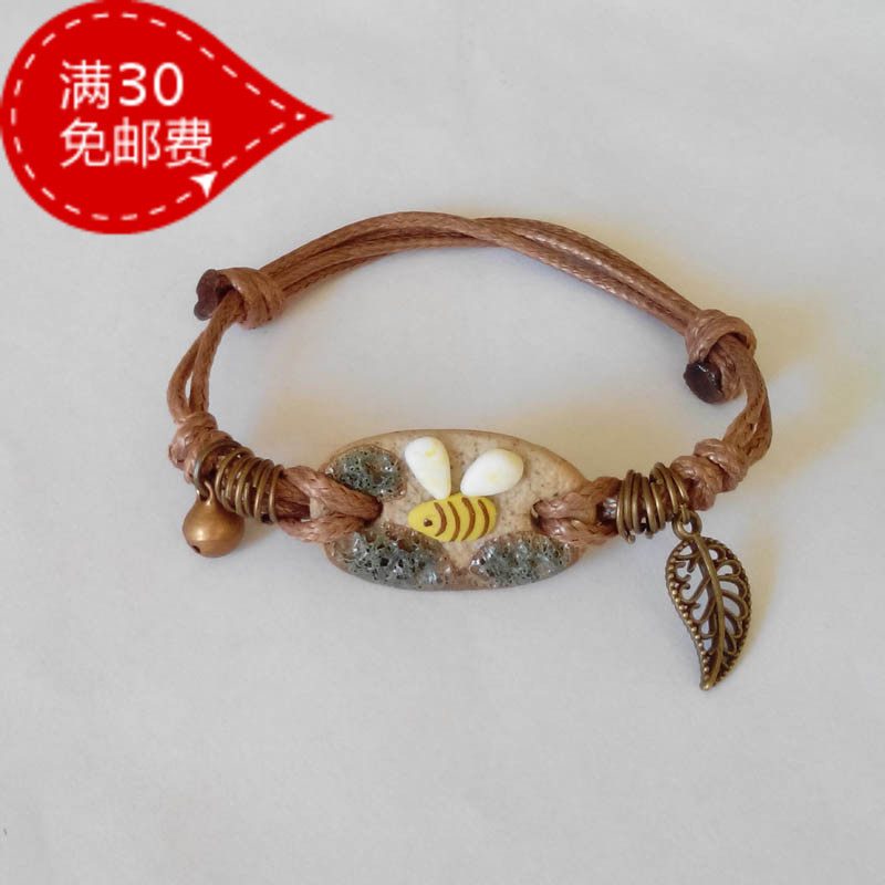 波西米亚小首饰 陶瓷编织饰品女手镯 森女系学生手链义乌批