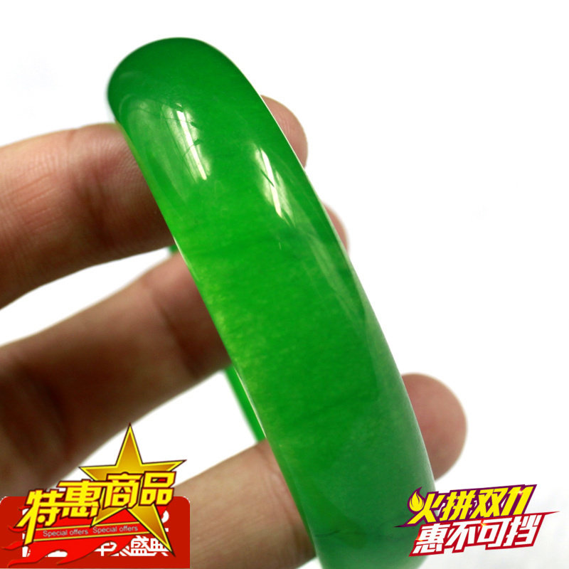 天然A级碧绿色玉手镯 女款玉镯子 满绿玉器玉石 包邮