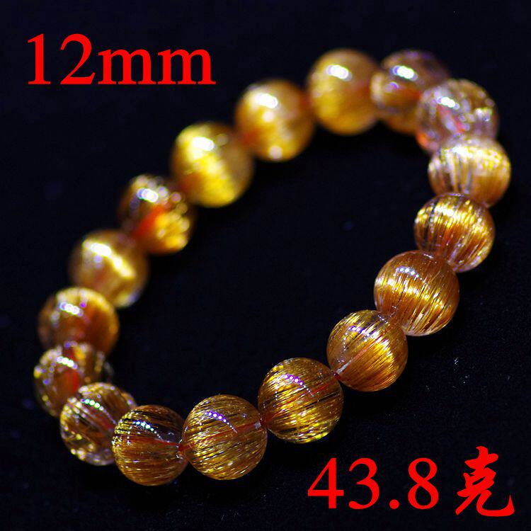 AAAAA级 铜发晶手链 天然正品 铜发晶手链 顺发猫眼 男款 12mm