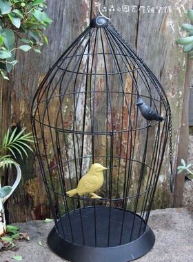 孤品美式乡村风复古做旧鸟笼道具