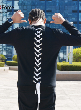Ares＆Force潮男新潮街头飘带刀割套头oversize情侣加肥加大卫衣