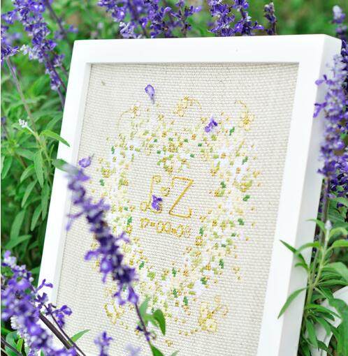 法国新款dmc十字绣手工简单情侣礼物爱情纪念日绿色的心珠绣印花