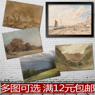 饰画贴画相框有框画心 海报 装 酒吧餐厅 康斯坦布尔 田园风景油画