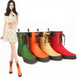 2023韩国时尚马丁女式雨靴，百搭中筒系带，女士雨鞋橡胶平底外穿晴雨