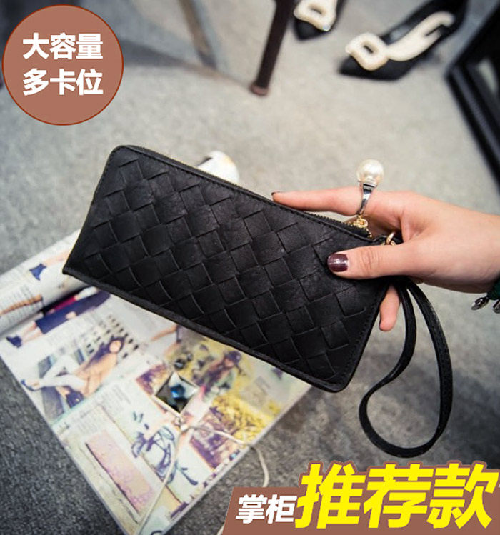 新款女士钱包卡包编织时尚手提拎手拿包单拉链中长款休闲手包