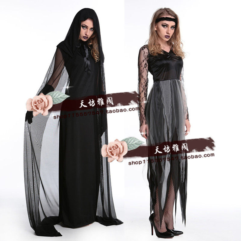 万圣节服装成人女巫婆蕾丝拼接巫女装Cosplay酒吧派对表演出服紫