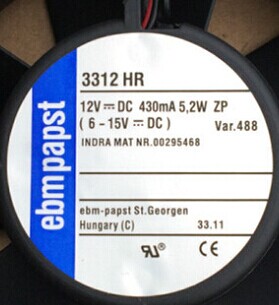 原装德国ebmpapst 3312HR 12V 442MA 5.3W 92*92*32高端设备风扇