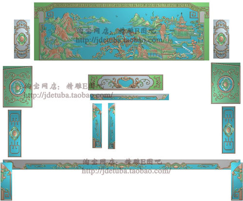 如意山水沙发套图精雕图灰度图浮雕图精品山水宝座沙发楼阁新品