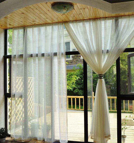 美式乡村/地中海 纯白色 仿麻纱帘定制。月光之恋