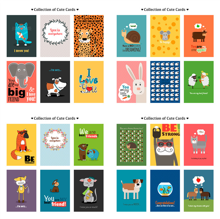 [190]卡通动物插画背景卡片模板兔子蜗牛猫咪狗狗 AI矢量设计素材