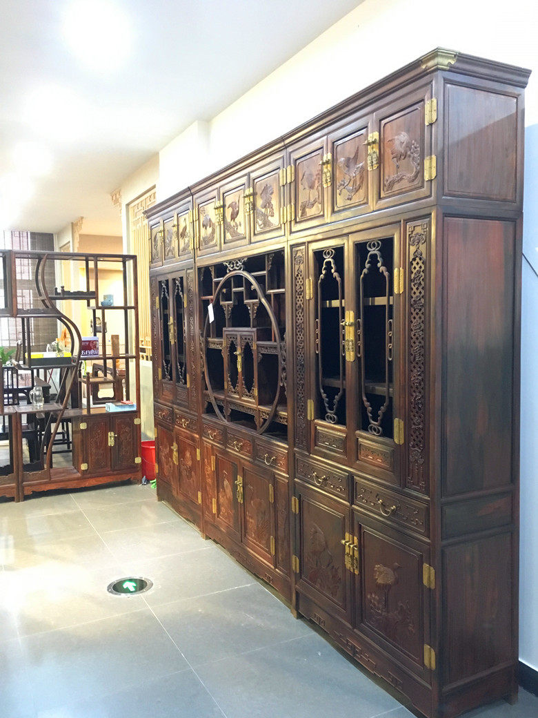 天香倾城 老挝大红酸枝顶箱书柜三组合交趾黄檀红木实木书橱书房